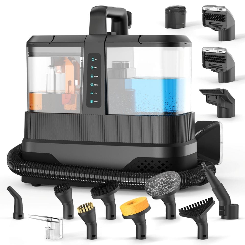 5M Auto-Rewind Steam Carpet and Upholstery Cleaner with Voice Alerts, 2200ml Tank & 16Kpa Suction