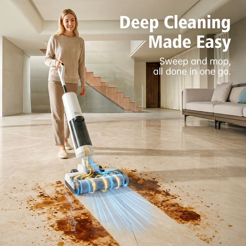 15Kpa Cordless Wet Dry Vacuum Mop –30-Min Runtime, Self-Cleaning & Voice Guidance